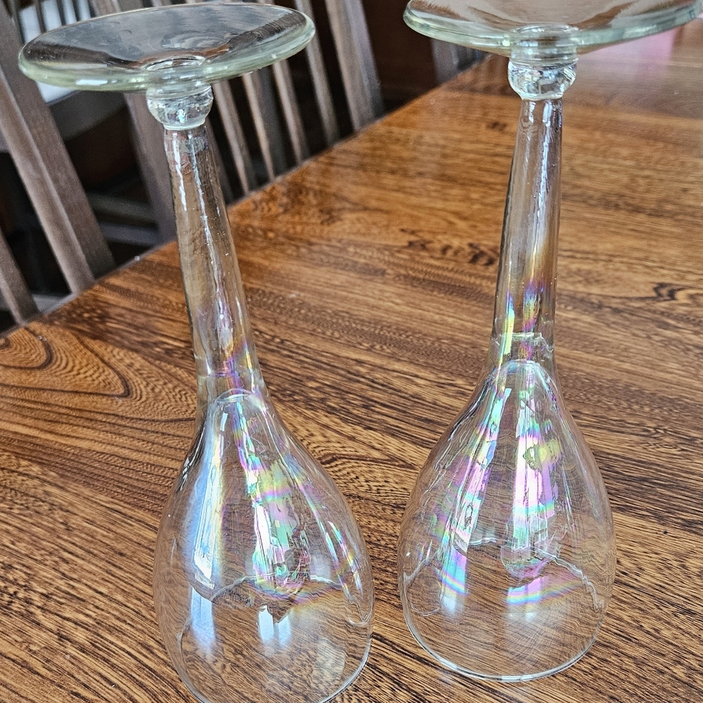 Vintage  Toscany 9" Stem Wine Glasses. Iris Lustre  Iridescent Pattern